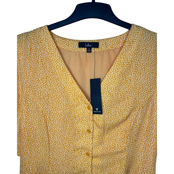 Lulus Castana Mustard Yellow Button-Up Dress With Ruffle Sleeves & Tie Back XL - Picture 9 of 16